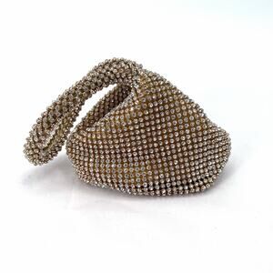Cache Small Gold Rhinestone Wristlet Formal Wedding Evening Bag
